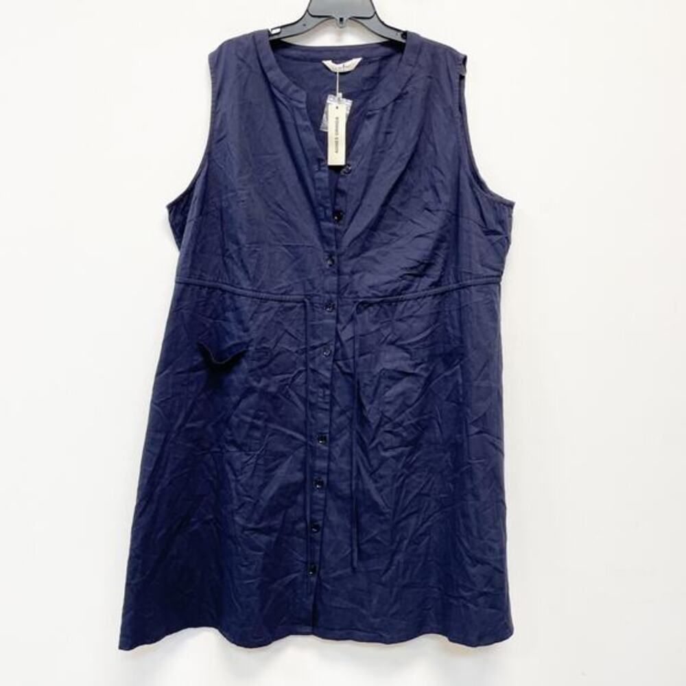 Agnes Orinda‎ Women's Plus Size Navy Blue Sleeveless Button-Down Dress 3X